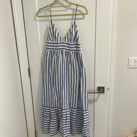 J. Crew | Dresses | Jcrew Maxi Blue And White Striped Linencotton Dress |  Poshmark